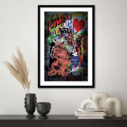 Scrooge McDuck Neon Sign Effects, Framed Art Print, Luxury Pictures Framed, White Border
