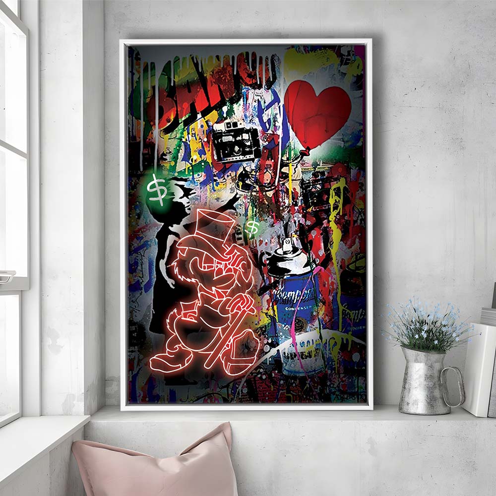 Scrooge McDuck Neon Sign Effects, Framed Canvas Print, Floating Frame, Luxury Wall Art Decor
