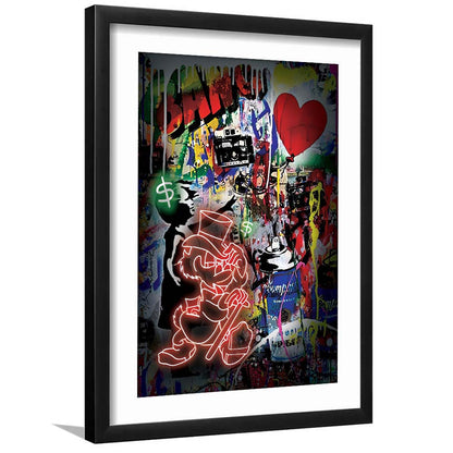 Scrooge McDuck Neon Sign Effects, Framed Art Print, Luxury Pictures Framed, White Border