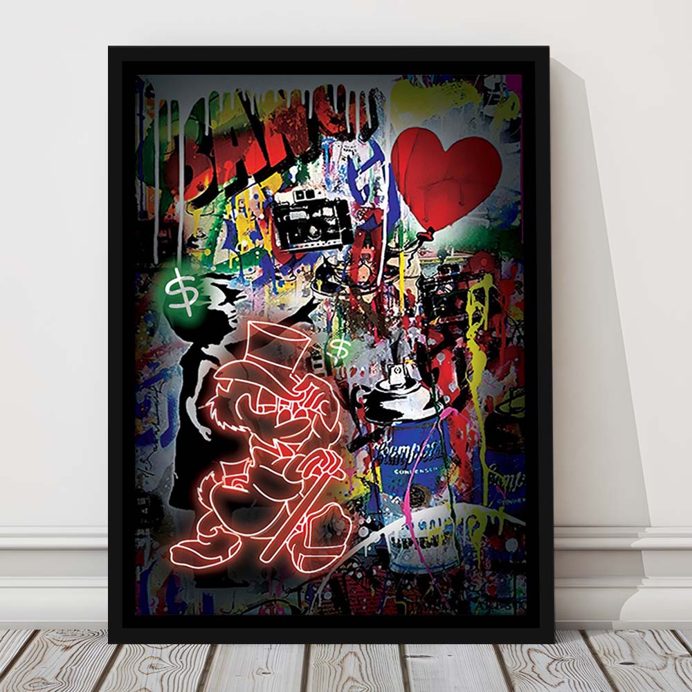 Scrooge McDuck Neon Sign Effects, Framed Canvas Print, Floating Frame, Luxury Wall Art Decor