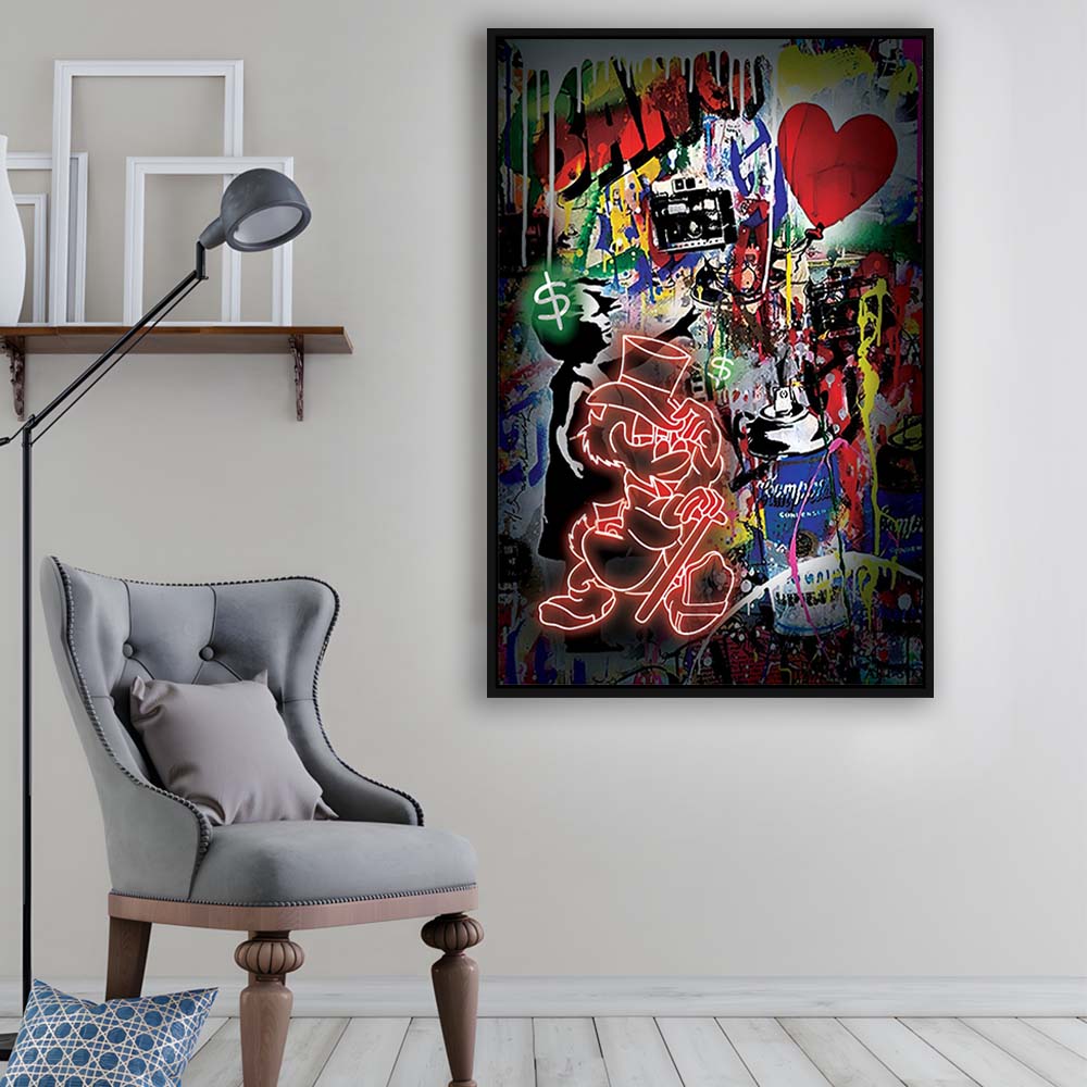 Scrooge McDuck Neon Sign Effects, Framed Canvas Print, Floating Frame, Luxury Wall Art Decor