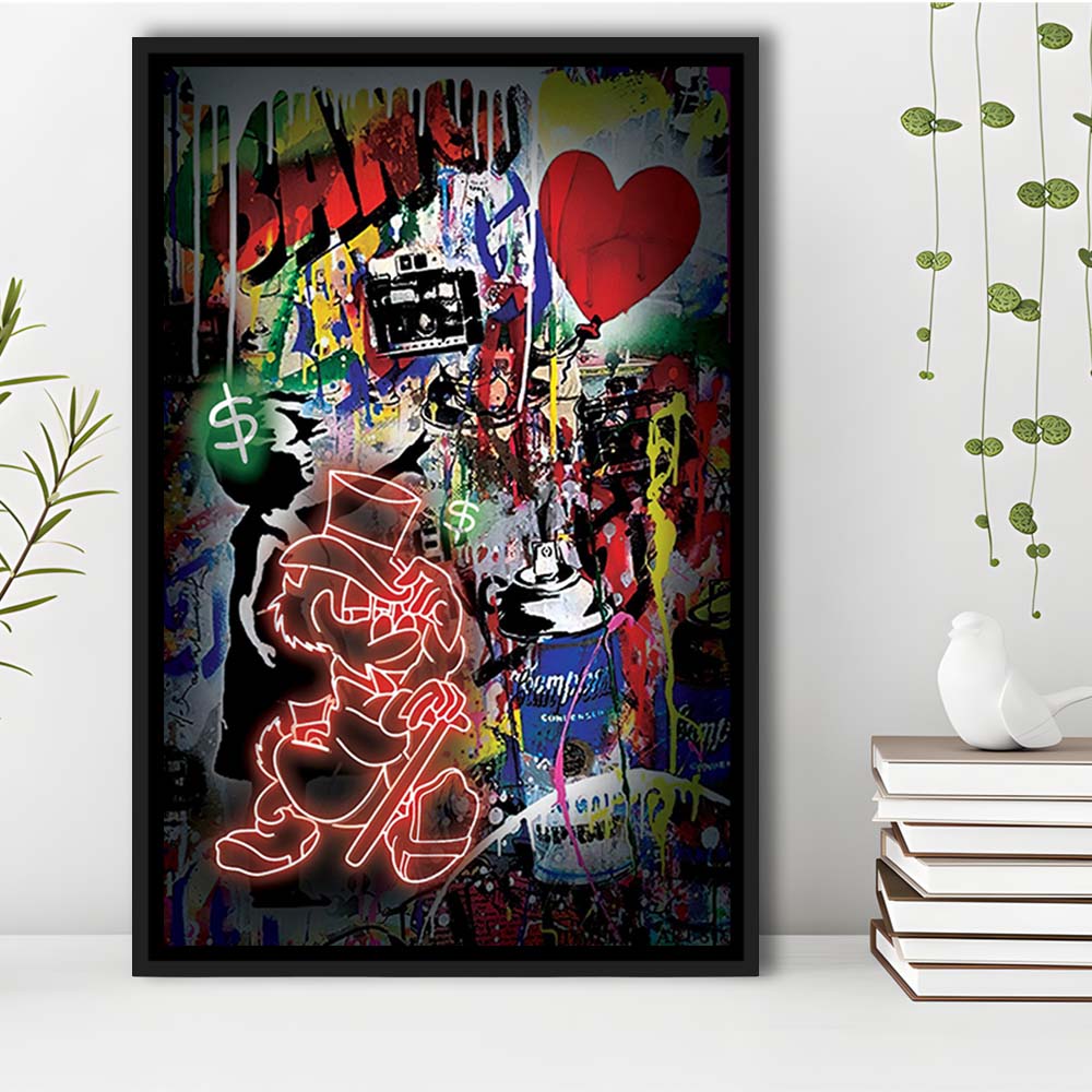 Scrooge McDuck Neon Sign Effects, Framed Canvas Print, Floating Frame, Luxury Wall Art Decor