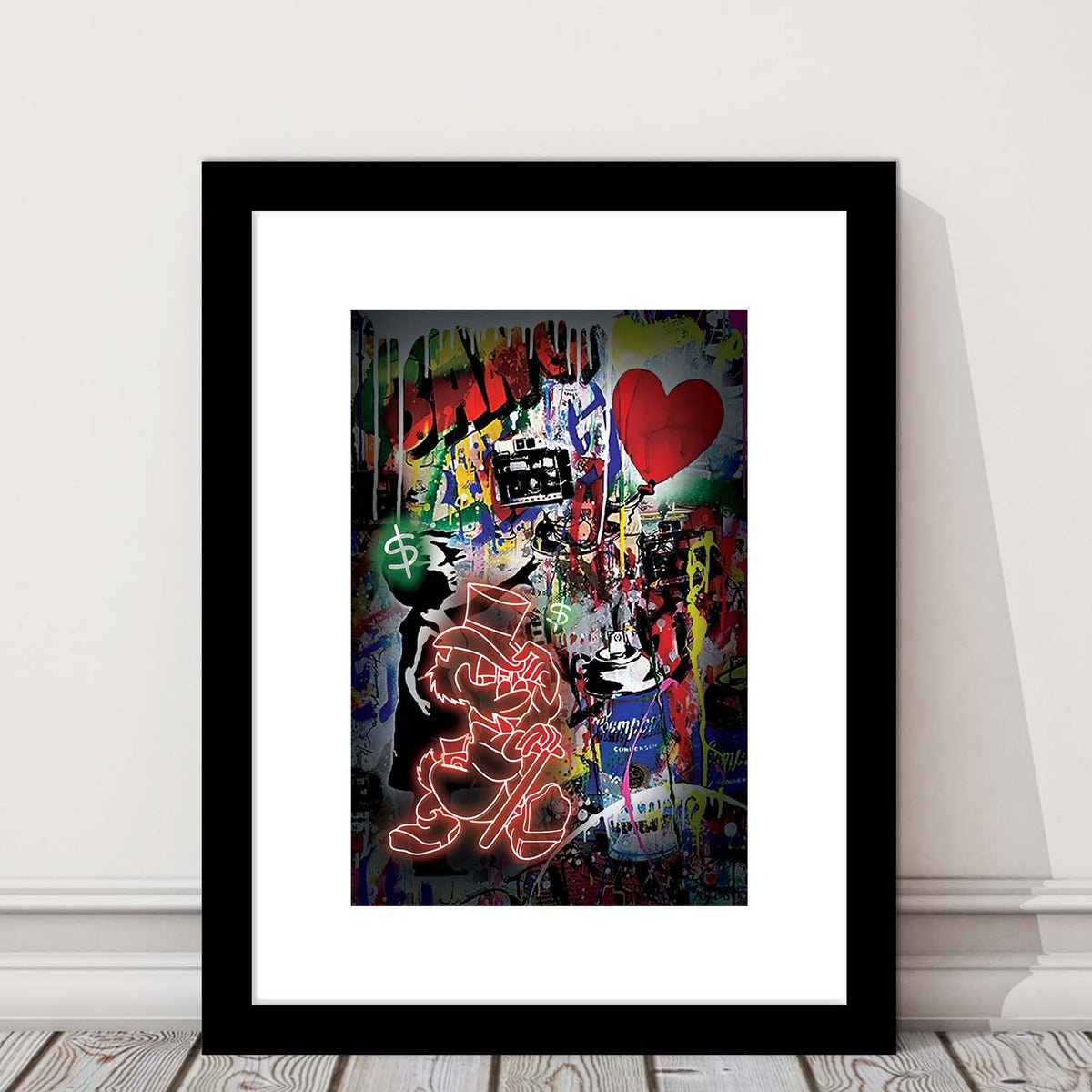 Scrooge McDuck Neon Sign Effects, Framed Art Print, Luxury Pictures Framed, White Border