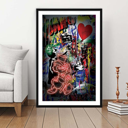 Scrooge McDuck Neon Sign Effects, Framed Art Print, Luxury Pictures Framed, White Border