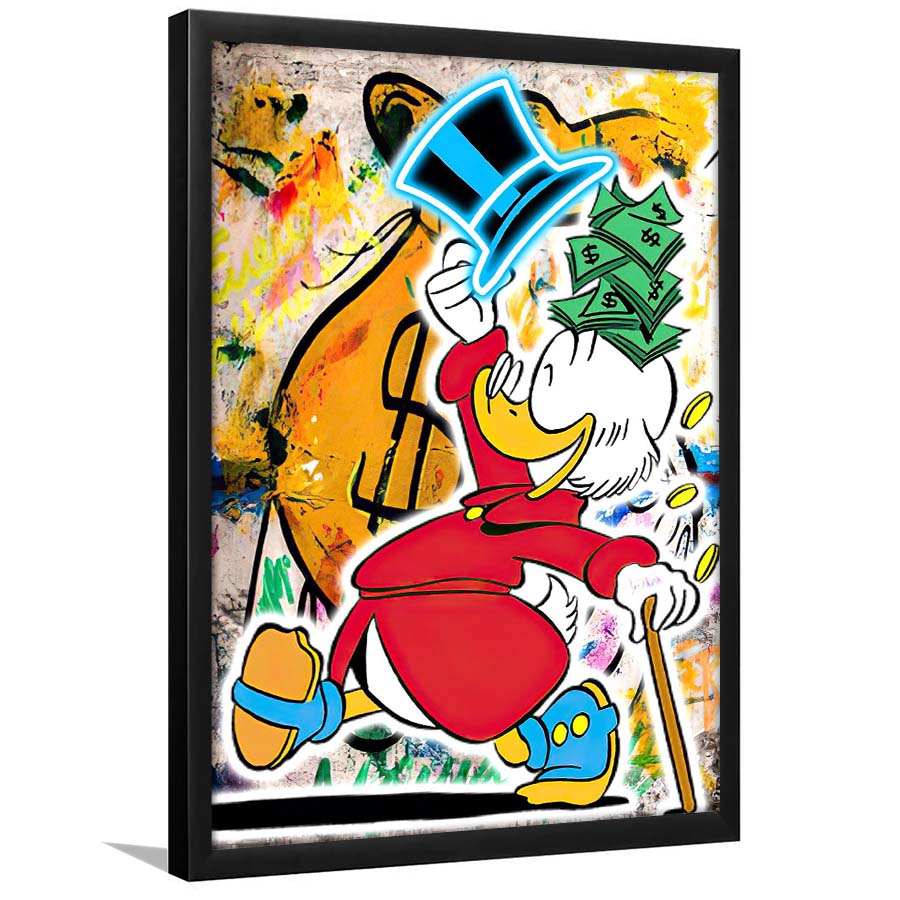 Scrooge McDuck Raining Cash, Framed Art Print, Picture Framed Wall Art Decor