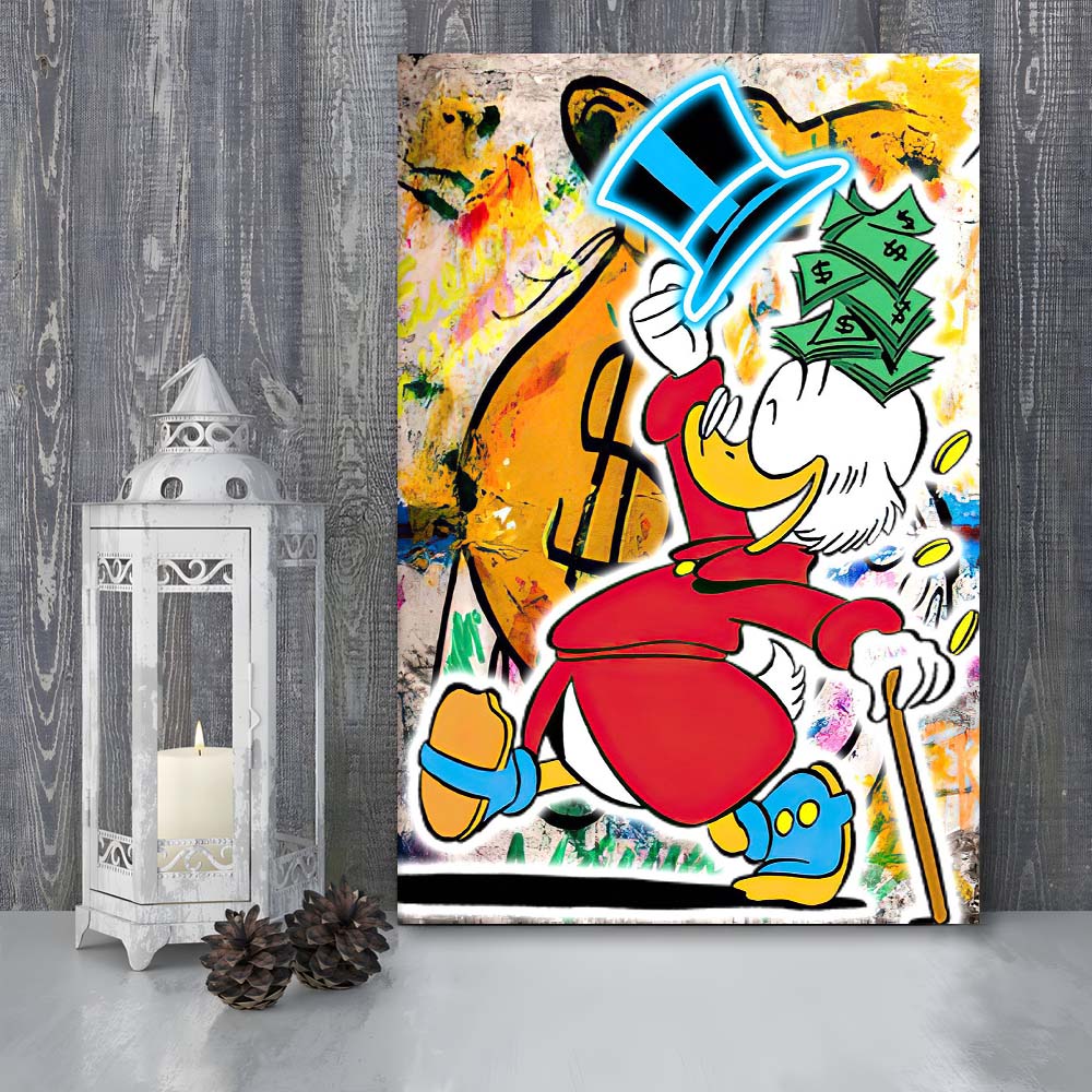 Scrooge McDuck Raining Cash, Canvas Print, Luxury Wall Art Decor, Modern Art