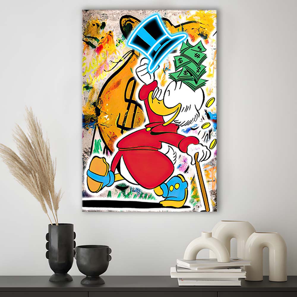 Scrooge McDuck Raining Cash, Canvas Print, Luxury Wall Art Decor, Modern Art