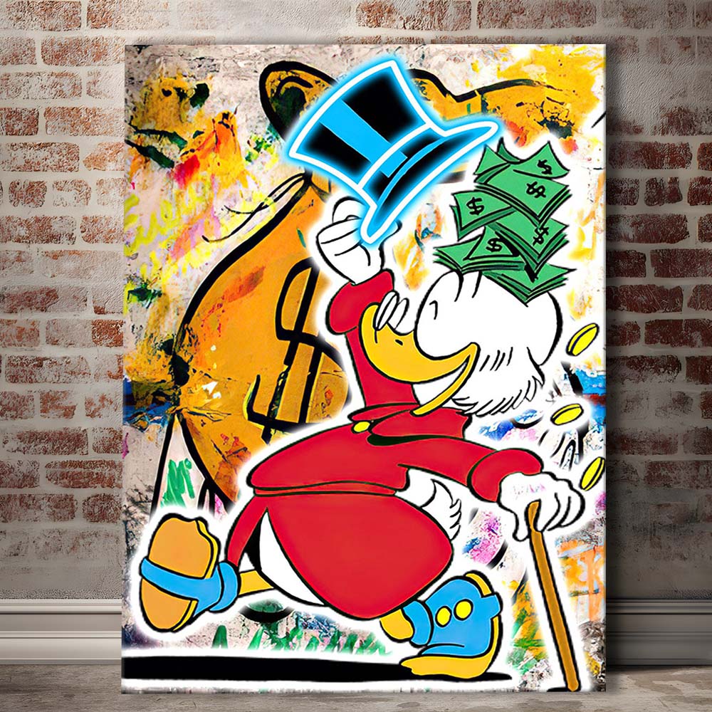 Scrooge McDuck Raining Cash, Canvas Print, Luxury Wall Art Decor, Modern Art