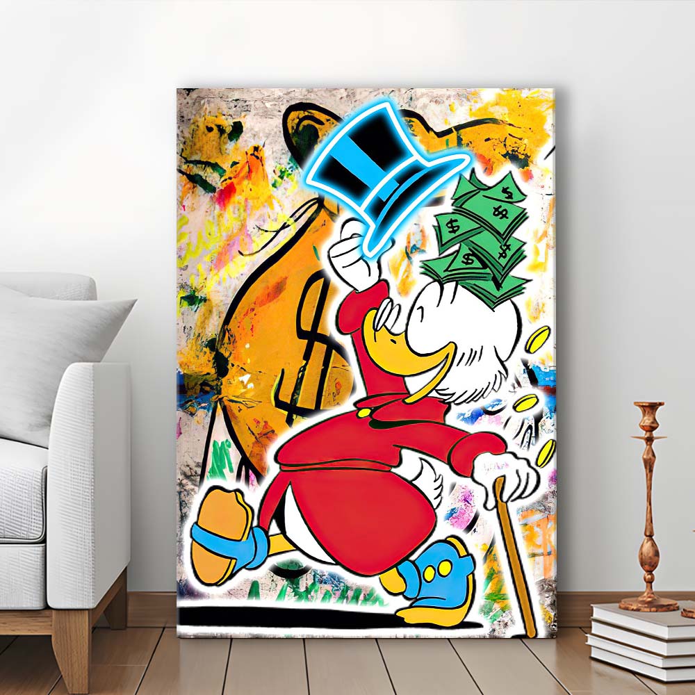 Scrooge McDuck Raining Cash, Canvas Print, Luxury Wall Art Decor, Modern Art