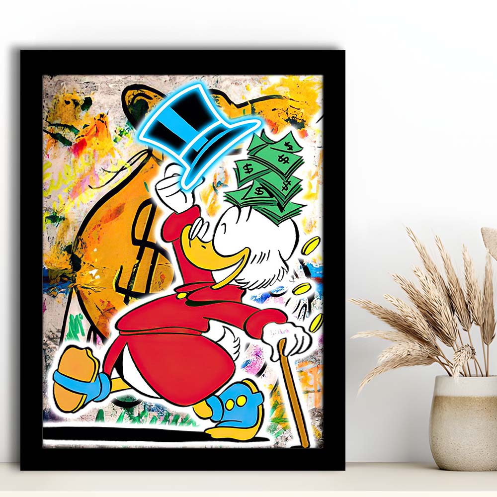 Scrooge McDuck Raining Cash, Framed Art Print, Picture Framed Wall Art Decor