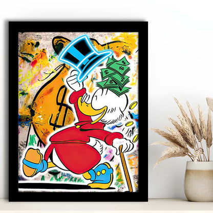 Scrooge McDuck Raining Cash, Framed Art Print, Picture Framed Wall Art Decor
