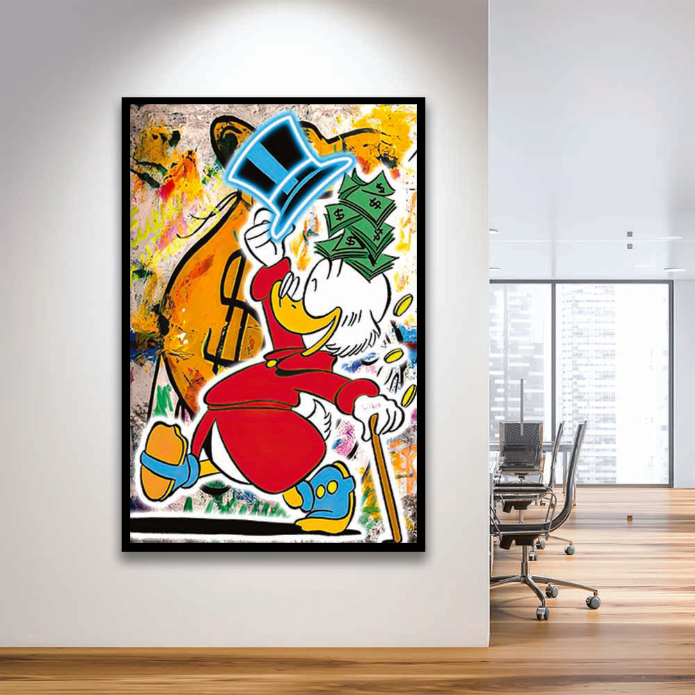 Scrooge McDuck Raining Cash, Framed Art Print, Picture Framed Wall Art Decor