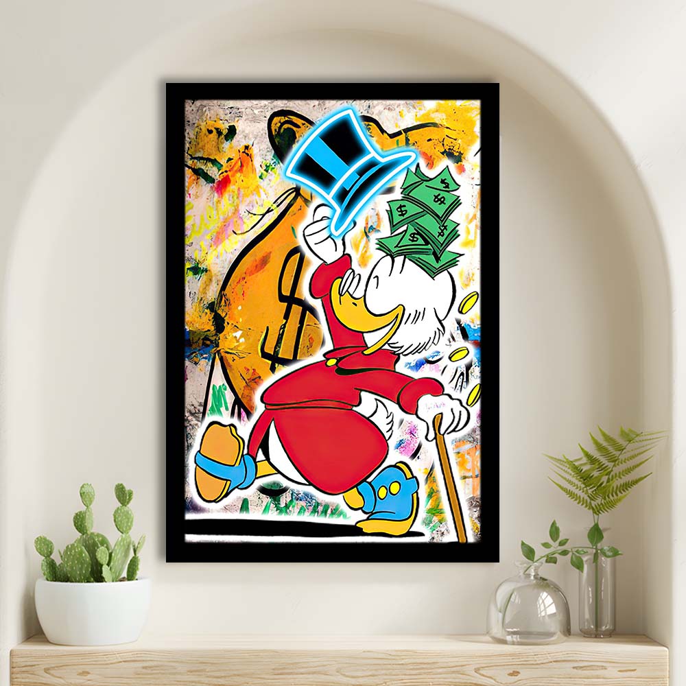 Scrooge McDuck Raining Cash, Framed Art Print, Picture Framed Wall Art Decor