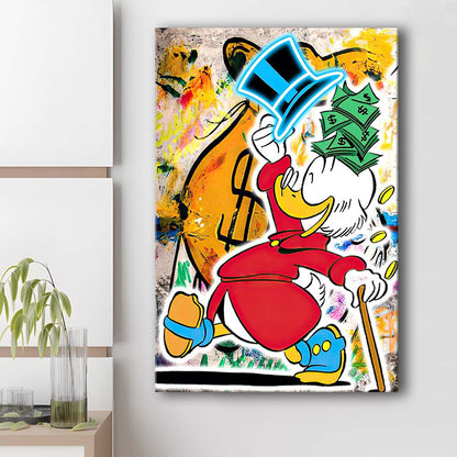 Scrooge McDuck Raining Cash, Canvas Print, Luxury Wall Art Decor, Modern Art