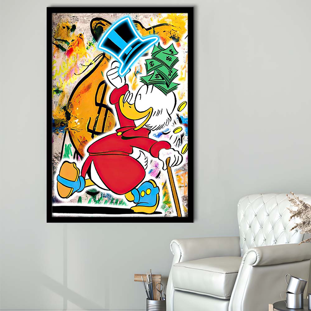 Scrooge McDuck Raining Cash, Framed Art Print, Picture Framed Wall Art Decor