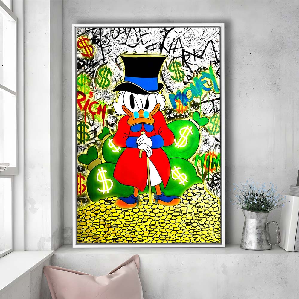 Scrooge McDuck Rich Money, Framed Canvas Print, Floating Frame, Luxury Wall Art Decor