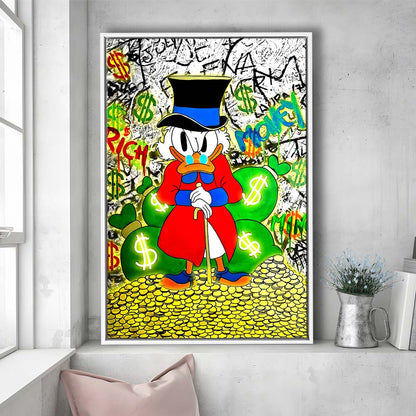 Scrooge McDuck Rich Money, Framed Canvas Print, Floating Frame, Luxury Wall Art Decor