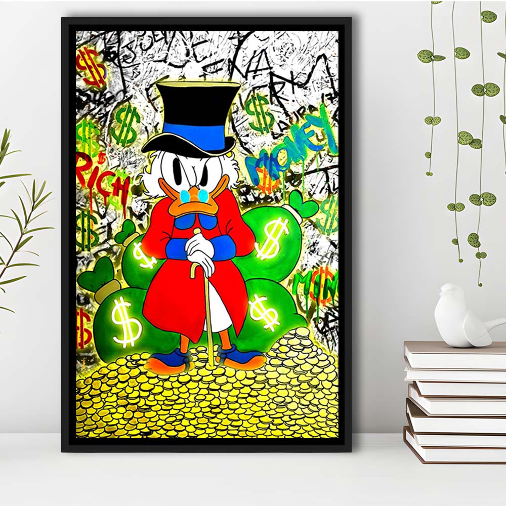 Scrooge McDuck Rich Money, Framed Canvas Print, Floating Frame, Luxury Wall Art Decor