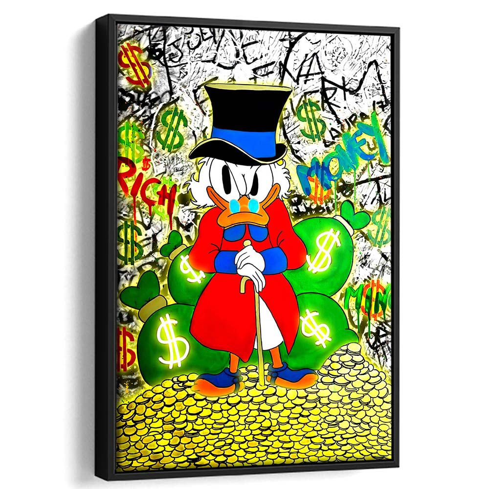 Scrooge McDuck Rich Money, Framed Canvas Print, Floating Frame, Luxury Wall Art Decor