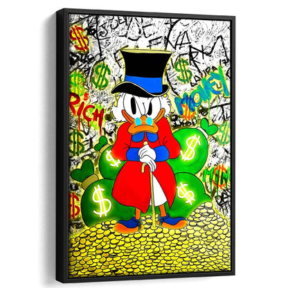 Scrooge McDuck Rich Money, Framed Canvas Print, Floating Frame, Luxury Wall Art Decor