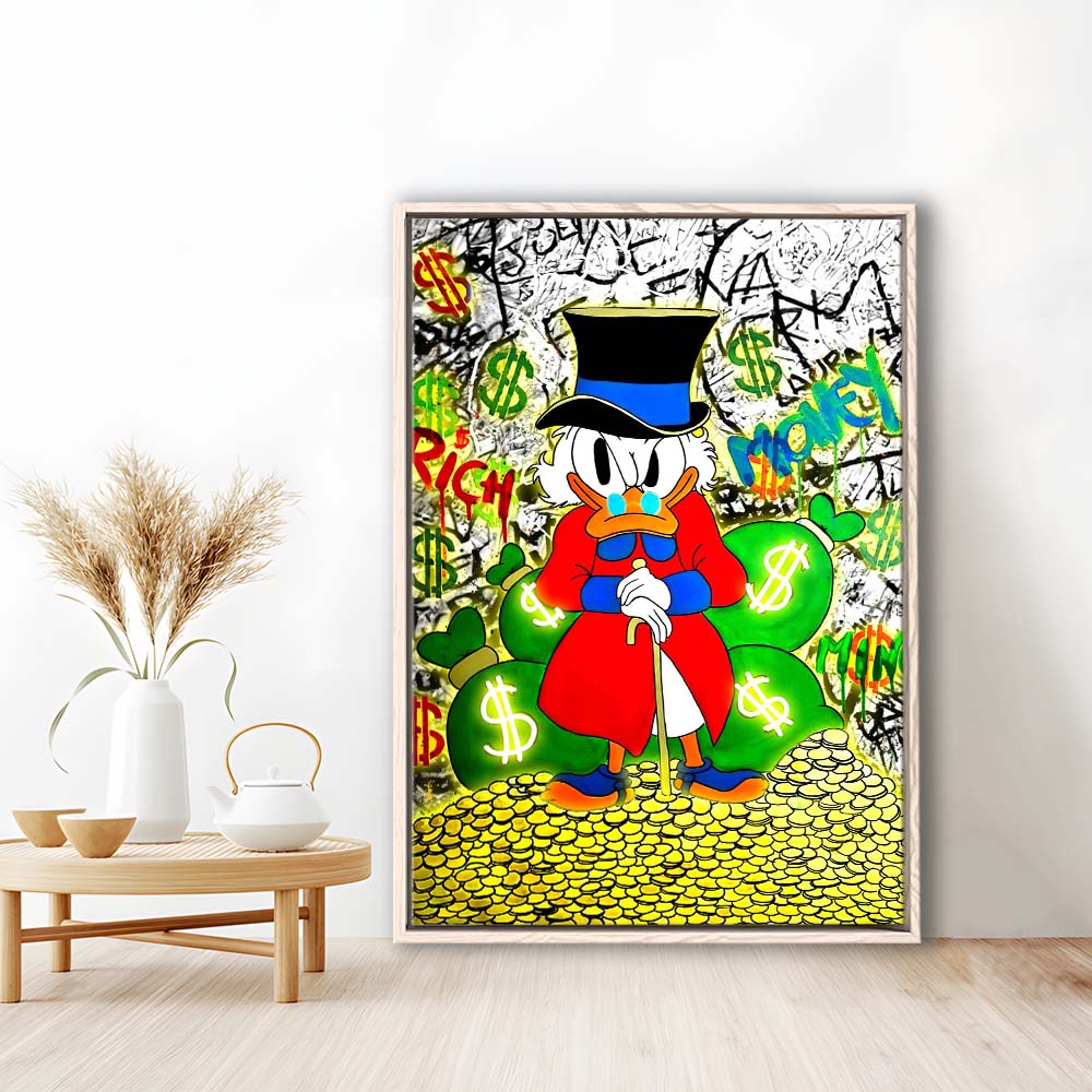 Scrooge McDuck Rich Money, Framed Canvas Print, Floating Frame, Luxury Wall Art Decor