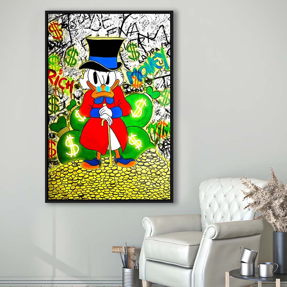 Scrooge McDuck Rich Money, Framed Canvas Print, Floating Frame, Luxury Wall Art Decor