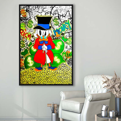 Scrooge McDuck Rich Money, Framed Canvas Print, Floating Frame, Luxury Wall Art Decor
