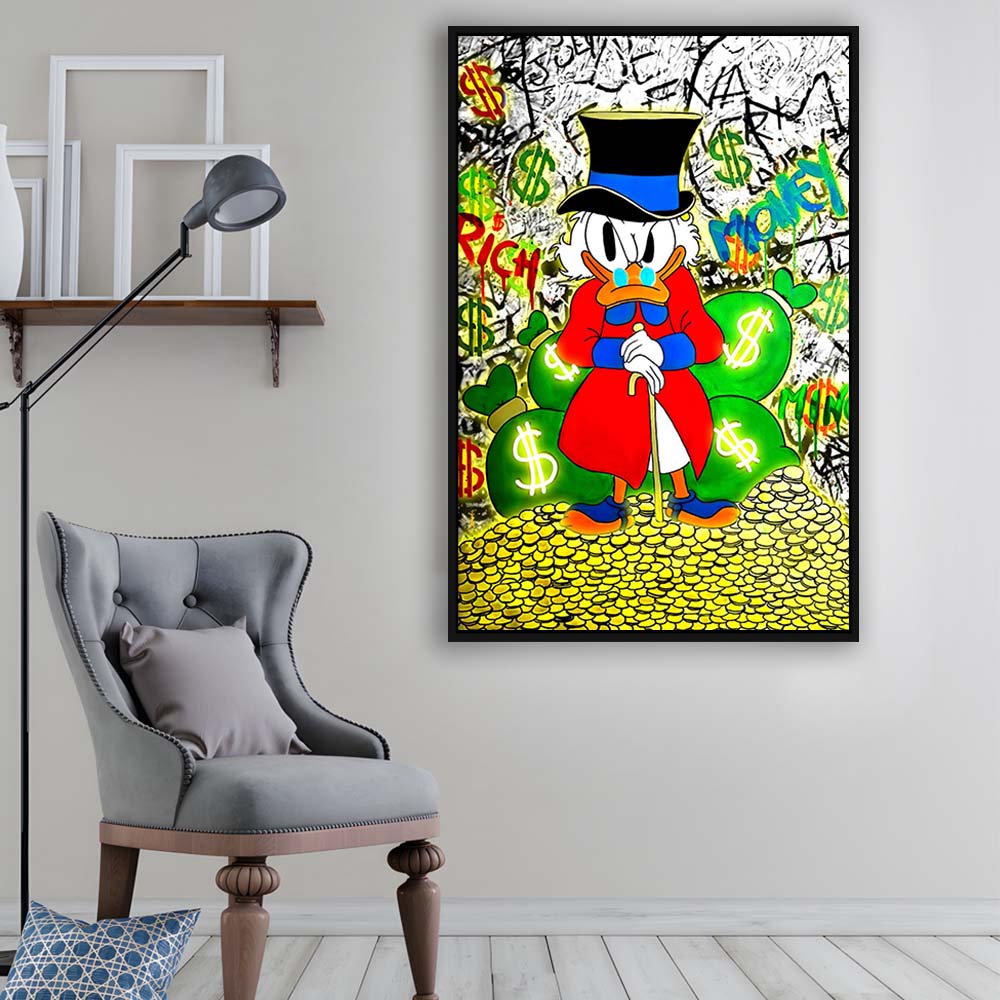 Scrooge McDuck Rich Money, Framed Canvas Print, Floating Frame, Luxury Wall Art Decor