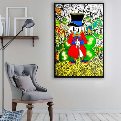 Scrooge McDuck Rich Money, Framed Canvas Print, Floating Frame, Luxury Wall Art Decor