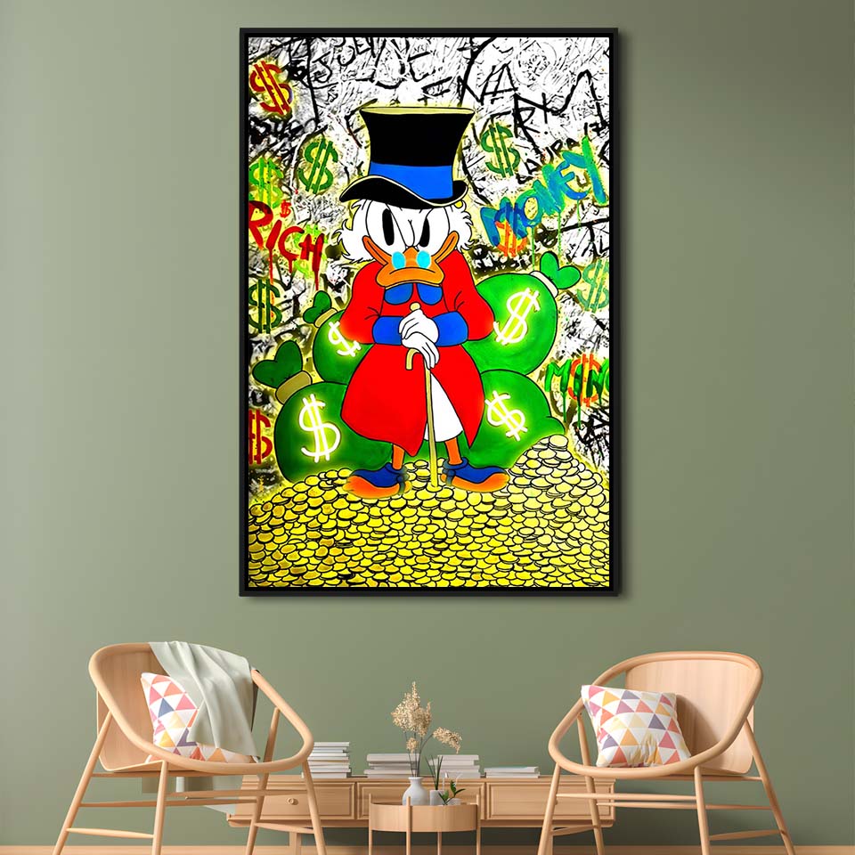 Scrooge McDuck Rich Money, Framed Canvas Print, Floating Frame, Luxury Wall Art Decor