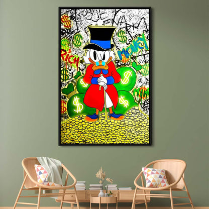 Scrooge McDuck Rich Money, Framed Canvas Print, Floating Frame, Luxury Wall Art Decor