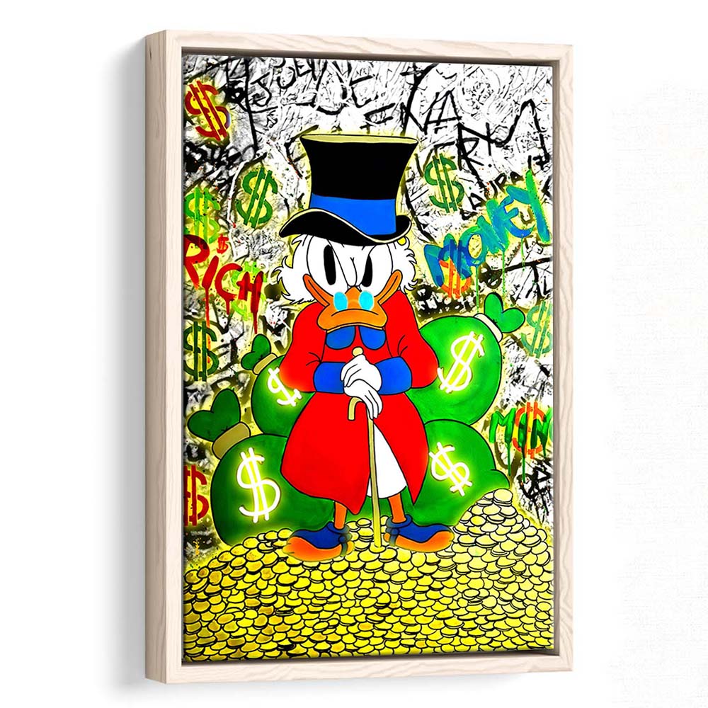 Scrooge McDuck Rich Money, Framed Canvas Print, Floating Frame, Luxury Wall Art Decor