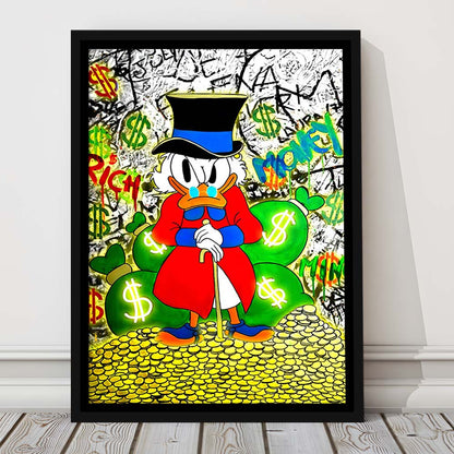 Scrooge McDuck Rich Money, Framed Canvas Print, Floating Frame, Luxury Wall Art Decor
