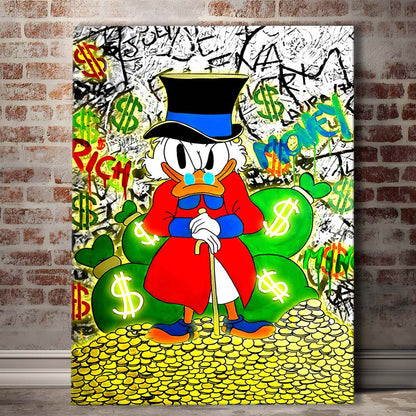 Scrooge McDuck Rich Money, Canvas Print, Luxury Wall Art Decor, Modern Art