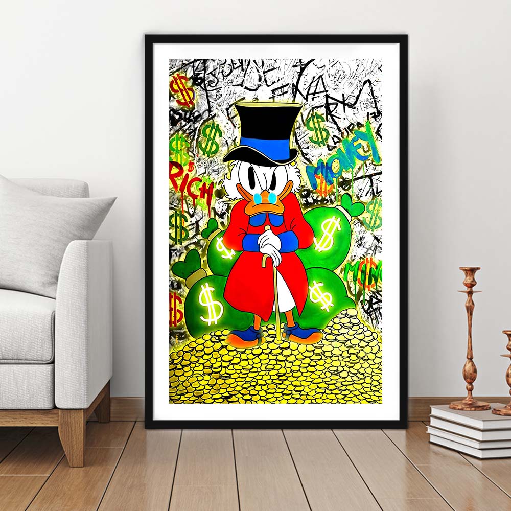 Scrooge McDuck Rich Money, Framed Art Print, Luxury Pictures Framed, White Border