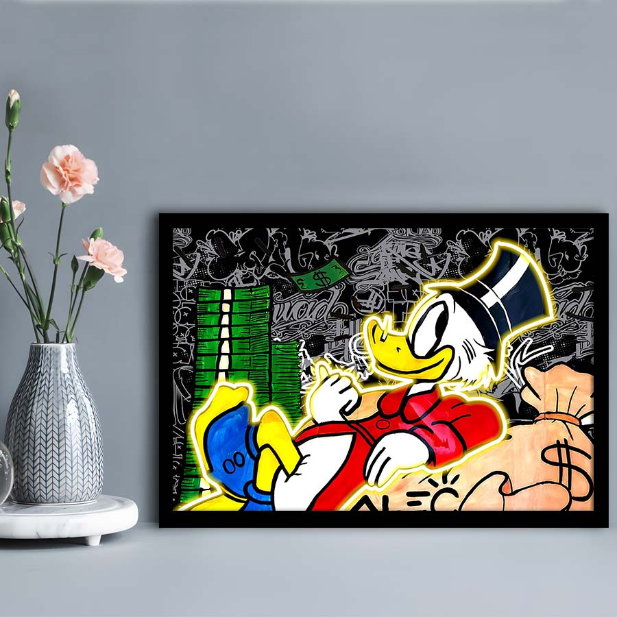 Scrooge Mcduck Sleeping On Money Art Print, Framed Art Print Wall Decor, Neon Art Print, Picture Framed