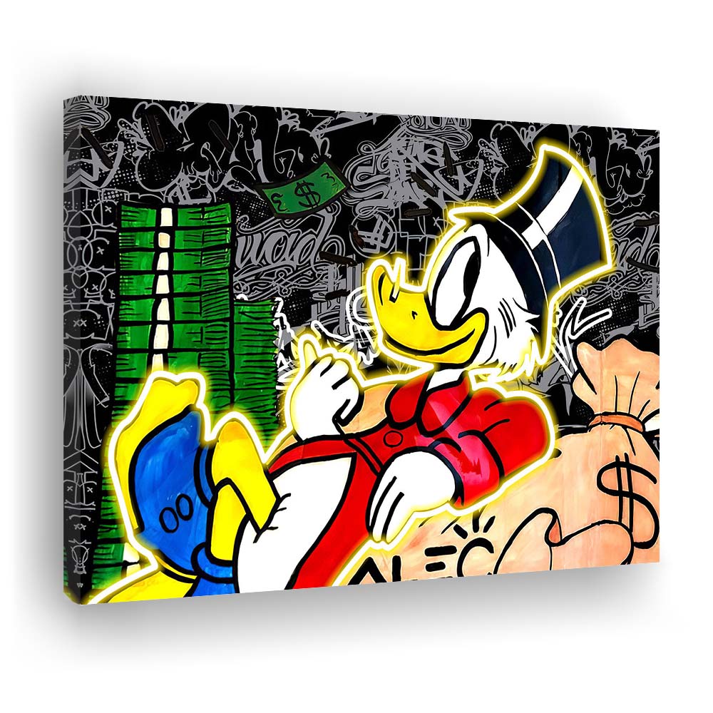 Scrooge Mcduck Sleeping On Money Art Print, Canvas Print Wall Art, Wall Decor, Neon Effect Art