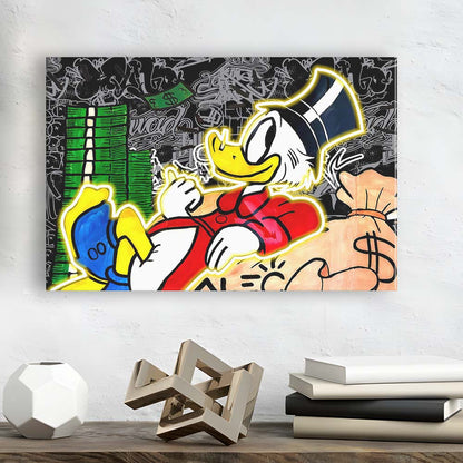 Scrooge Mcduck Sleeping On Money Art Print, Canvas Print Wall Art, Wall Decor, Neon Effect Art