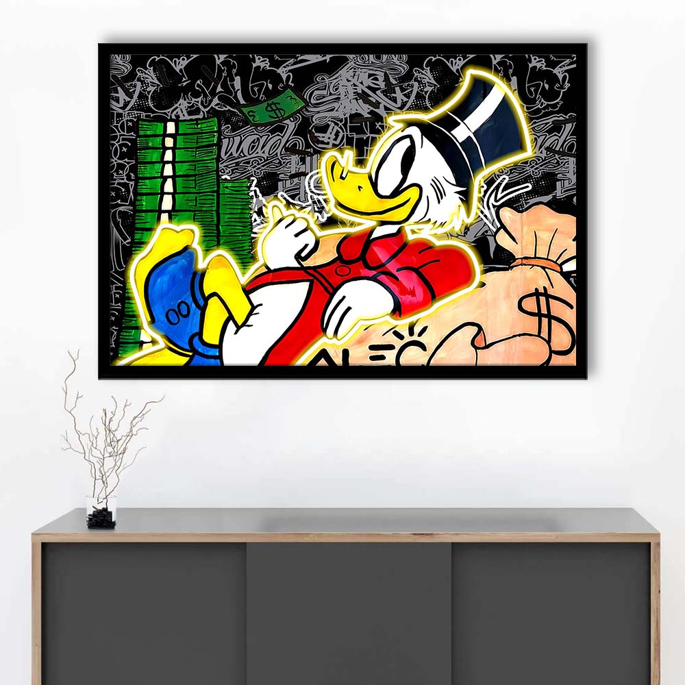 Scrooge Mcduck Sleeping On Money Art Print, Framed Art Print Wall Decor, Neon Art Print, Picture Framed