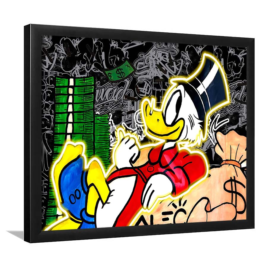 Scrooge Mcduck Sleeping On Money Art Print, Framed Art Print Wall Decor, Neon Art Print, Picture Framed