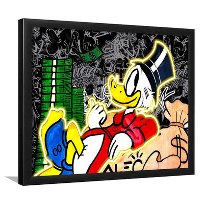 Scrooge Mcduck Sleeping On Money Art Print, Framed Art Print Wall Decor, Neon Art Print, Picture Framed