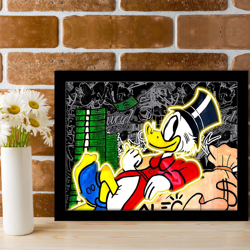 Scrooge Mcduck Sleeping On Money Art Print, Framed Art Print Wall Decor, Neon Art Print, Picture Framed