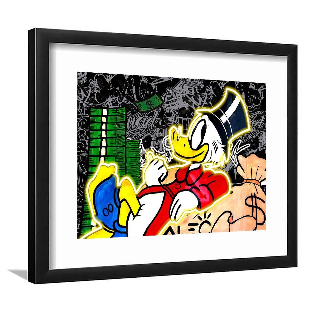 Scrooge Mcduck Sleeping On Money Art Print, Framed Art Print Wall Decor, White Border, Framed Picture
