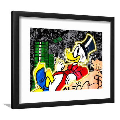 Scrooge Mcduck Sleeping On Money Art Print, Framed Art Print Wall Decor, White Border, Framed Picture