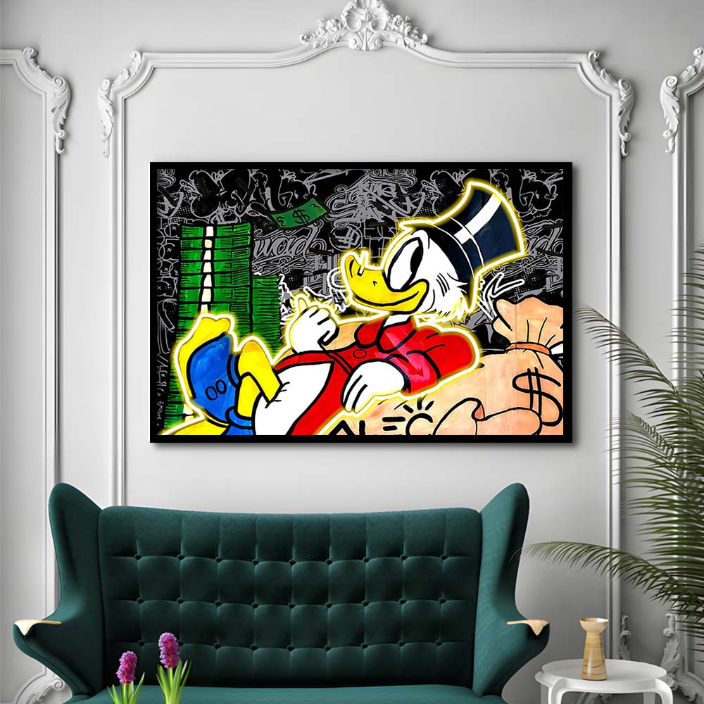Scrooge Mcduck Sleeping On Money Art Print, Framed Art Print Wall Decor, Neon Art Print, Picture Framed