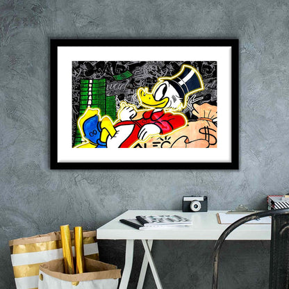 Scrooge Mcduck Sleeping On Money Art Print, Framed Art Print Wall Decor, White Border, Framed Picture