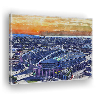 Seahawks Football Stadium, Lumen Field Watercolor, Sport Art, Gifts for him, Canvas Print Wall Art