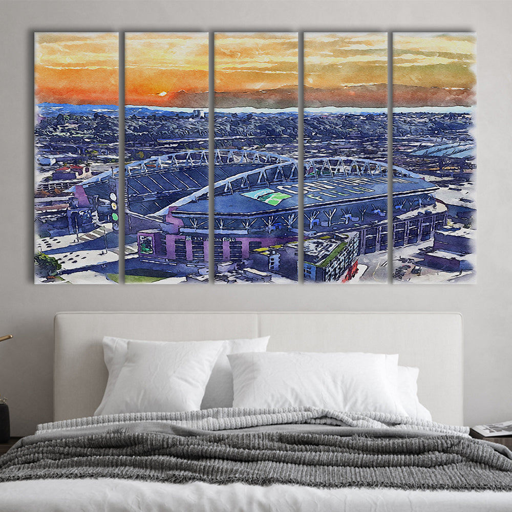 Seahawks Football Stadium, Lumen Field Watercolor, Sport Art, Extra Large Canvas Print Wall Art