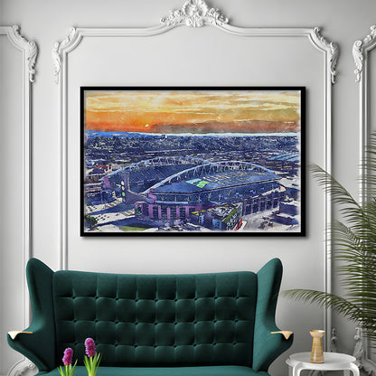 Seahawks Football Stadium, Lumen Field Watercolor, Sport Gift Art, Framed Art Print Wall Decor