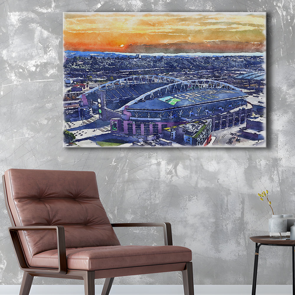 Seahawks Football Stadium, Lumen Field Watercolor, Sport Art, Gifts for him, Canvas Print Wall Art